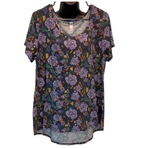 Lularoe Purple Beauty and the Beast Floral Shirt Size XL EUC #7844